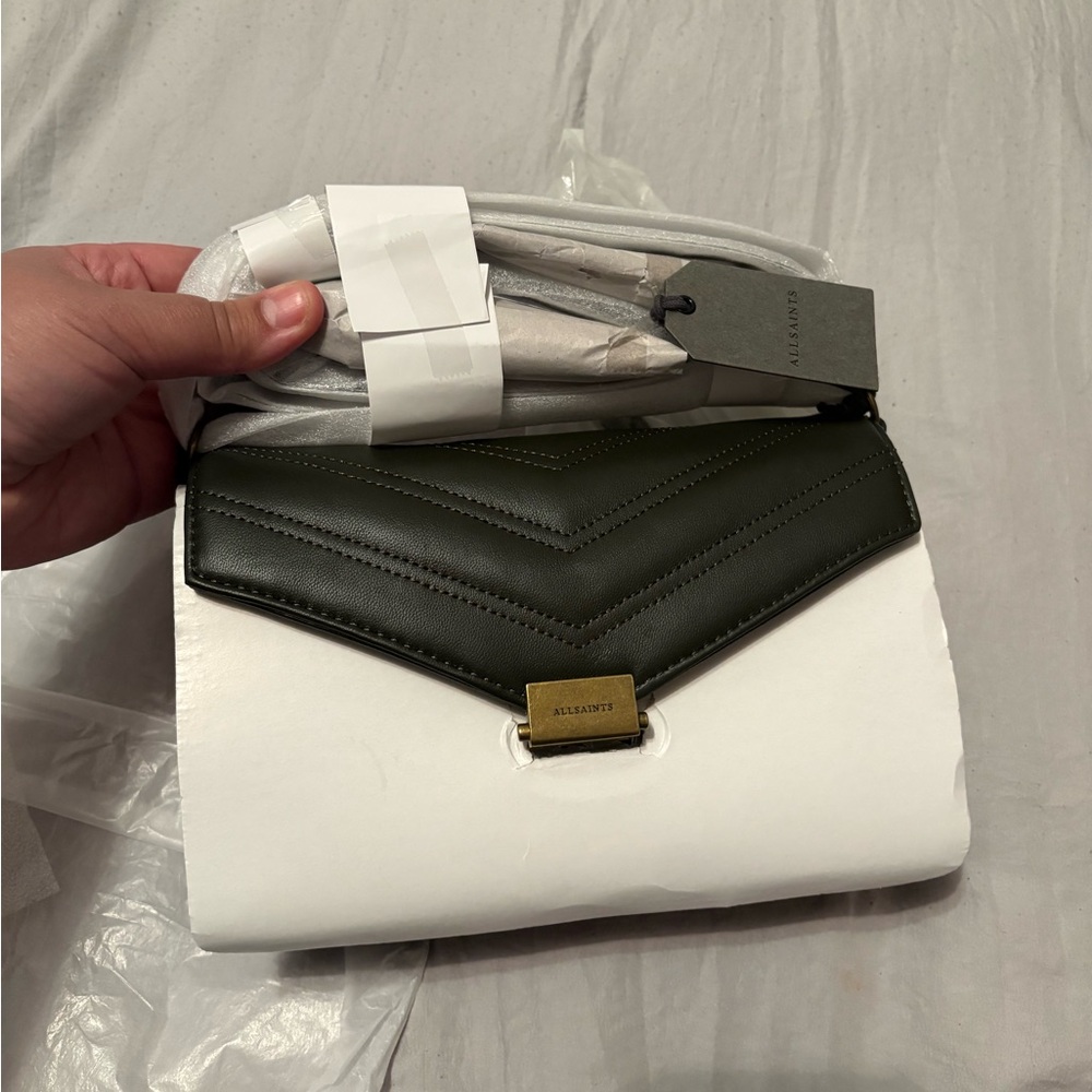 All Saints Olive and White Clutch